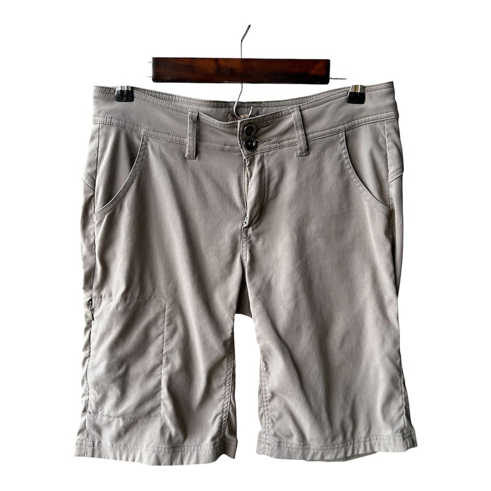 Prana Shorts Halle Hiking Tan Khaki Nylon Stretch Cargo Mid Rise 10.5in Size 6